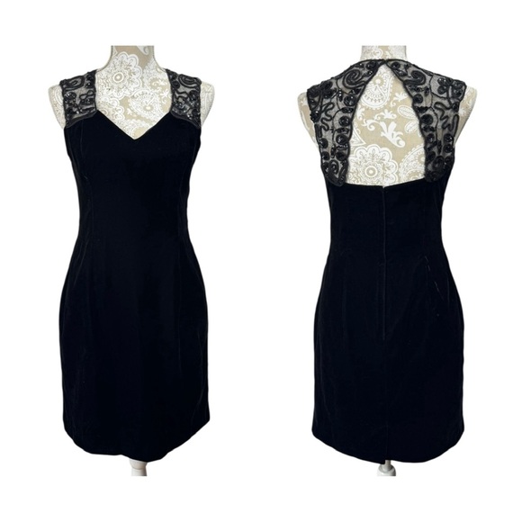 Vintage Scott McClintock Dress Size 10P Black Velvet Open Back Lace Bead Sequins - Picture 1 of 6